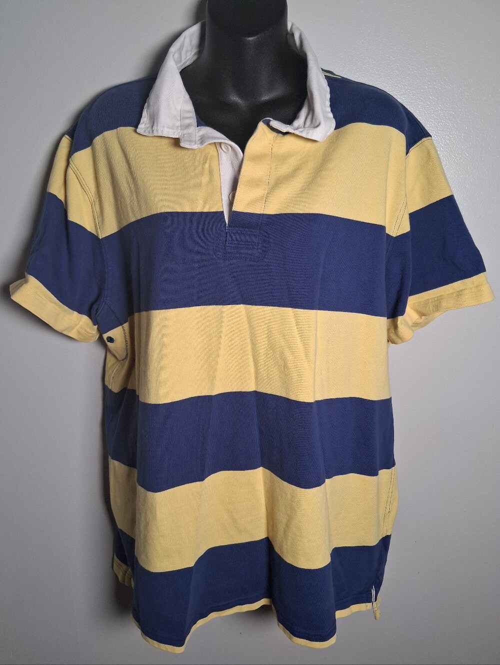 Vintage 90s J Crew Classic Striped Rugby Polo Shirt - Yellow & Navy